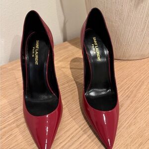 Saint Laurent Burgundy Patent Pointed-Toe Pumps